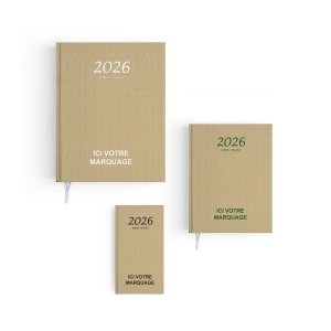AGENDA EMBOITE KRAFT 2026 - VOYAGE 165 x 240 mm - TRANSFERT A CHAUD - 2 PAGES (1 FEUILLE) QUADRI EN DEBUT D'AGENDA