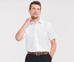 Men's short sleeve tailored herringbone shirt