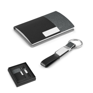 TRAVOLTA. Set porte-cartes et porte-clés en métal et PU