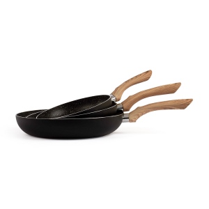 Set de 3 poêles aspect pierre et bois