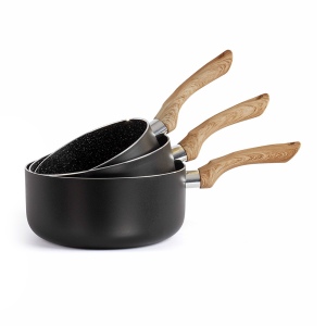Set 3 casseroles aspect pierre et bois