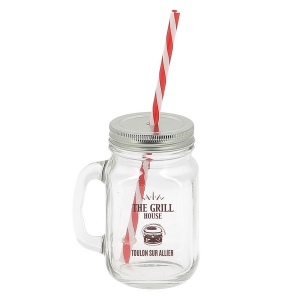 Mason jar 40 cl avec paille (+Tampographie TA11)