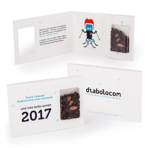 Carte originale avec graines d'arbres en capsule