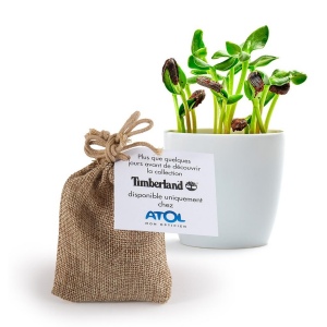 POCHON JUTE AVEC SACHET DE GRAINES ET TERRE DE COCO