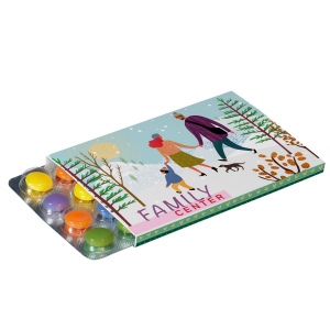 Etui promotionnel pour blister avec bonbons en chocolat
