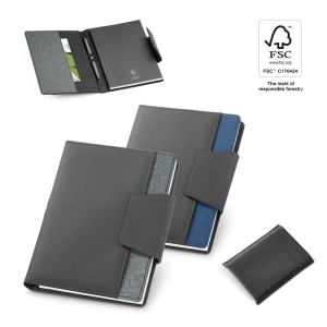 RUSSEL. Couverture en PU et tissu polyester avec bloc-notes A5