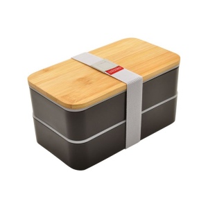 Bento 'Nagano', noir, avec couvercle en bambou