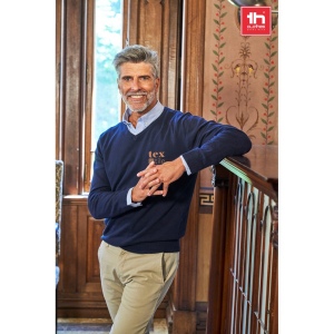 THC MILAN. Pull col V pour homme en coton et polyamide