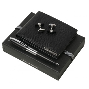 Parure More Noir (stylo bille, portefeuille & boutons de manchette)