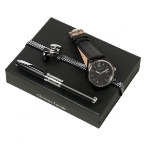 Parure More Noir (stylo roller, montre & boutons de manchette)
