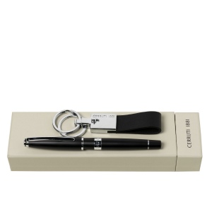 Parure CERRUTI 1881 Noir (stylo roller & porte-clefs)