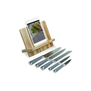 Support livre de cuisine avec 5 couteaux
