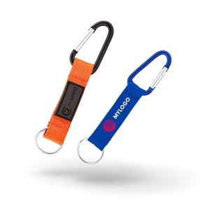 Porte-clés mousqueton + lanière avec plaque aluminium