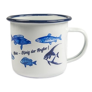 Mug Émaillé blanc, cerclage bleu