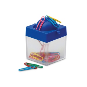 Plastic box for office clips, rotating ball with magnet for pulling out the clips