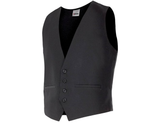 Gilet sans manche doublé. Fermeture avant avec boutons. 2 poches avant passepoilées.
