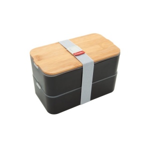 Bento 'Mihara', noir, avec couvercle en bambou