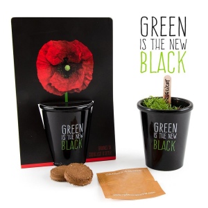 Pot black "green is the new black" - coquelicot