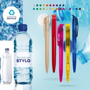 Stylo bille bleue corps et clip plastique en matiere recyclee rpet
