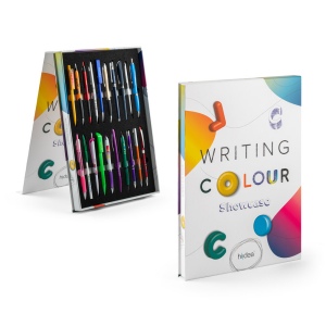 COLOUR WRITING SHOWCASE. Présentoir avec 20 stylos colorés