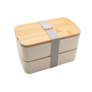 Bento 'Mihara', blanc, avec couvercle en bambou