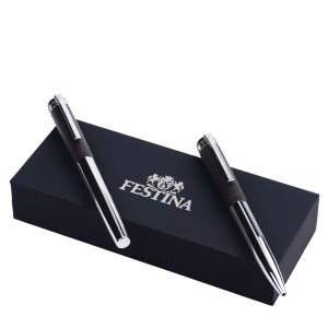 Parure Prestige Chrome Noir (stylo bille & stylo roller)