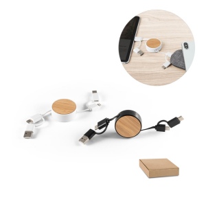 RUBINS. Câble USB rétractable 6 en 1 en ABS et bambou