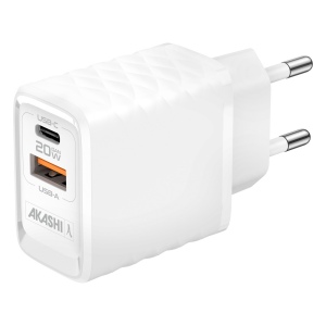 KAKUSHIN - PRISE SECTEUR GAN 20W USB TYPE-C PD + USB-A QC3.0 - BLANC