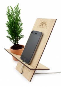 Support téléphone bois avec plante