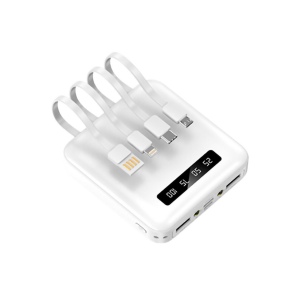 HEIHO - BATTERIE DE SECOURS AVEC 4 CABLES - 10 000 MAH BLANC
