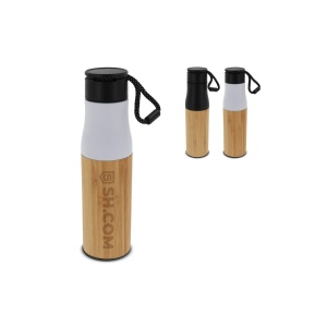Bouteille isotherme avec dragonne et partie extérieur bambou 500ml