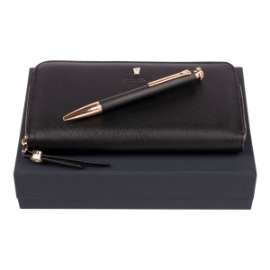 Parure Mademoiselle Noir (stylo bille & portefeuille voyage)