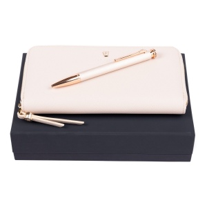 Parure Mademoiselle Ivory (stylo bille & portefeuille voyage)