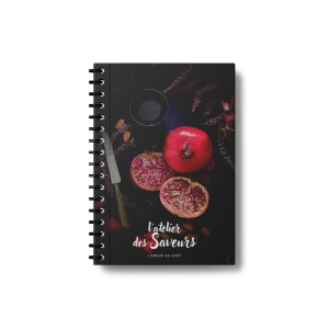 Carnet spirale couverture rigide contrecollee creation quadri recto verso - midi 155x215mm - pelliculage mat pages 1 et 4 - bloc de 96 feuillets perfores impression noir recto verso - spirale noire a gauche