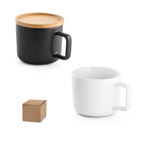 FANGIO. Tasse en céramique 230 mL avec couvercle et base en bambou