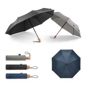RIVER. Parapluie pliable en rPET à ouverture et fermeture automatiques