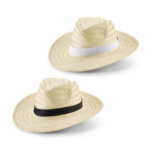 EDWARD POLI. Chapeau de paille naturelle avec bande en polyester