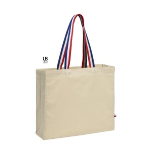 Tote bag 180grs coton anses bleu/blanc/rouge avec soufflets