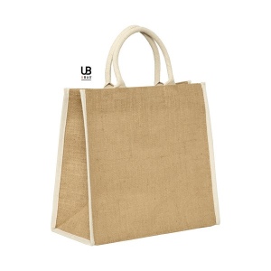 Sac shopping en jute avec anses et piping couleurs en coton