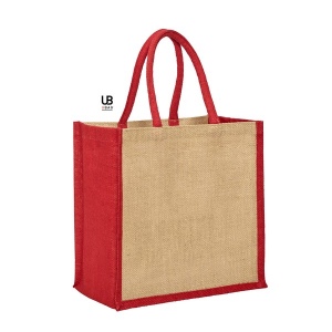 Sac shopping jute avec anses et soufflets de couleurs