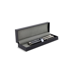 Ensemble stylo à bille et roller en métal bois de noyer dans une boîte cadeau