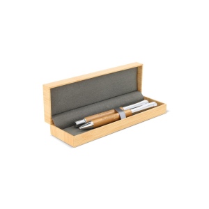Ensemble stylo à bille et roller en métal bambou dans une boîte cadeau