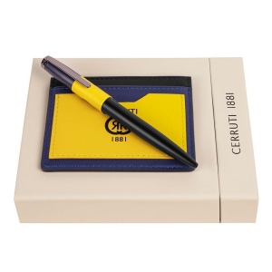 Parure Brick Jaune Noir Marine (stylo bille & porte-cartes)