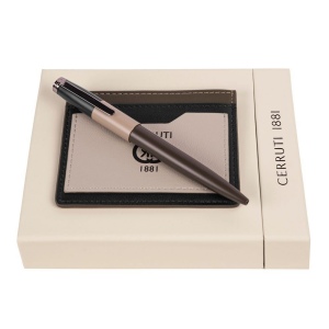Parure Brick Beige Khaki Noir (stylo bille & porte-cartes)