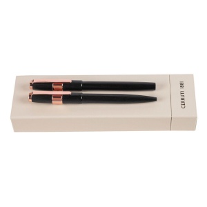 Parure Block Brushed Noir (stylo bille & stylo roller)