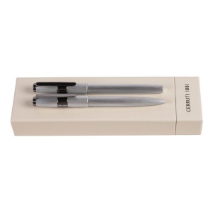 Parure Block Brushed Chrome (stylo bille & stylo roller)