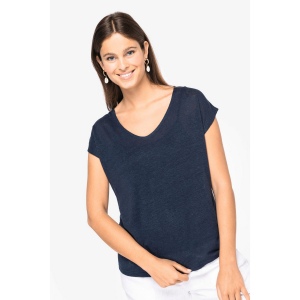 T-shirt col V en lin femme
