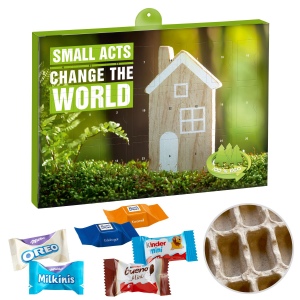 Calendrier de l'avent Premium cadeau – version écologique avec Ritter Sport, Assortiment de Milka Favourites et Kinder chocolat Mini et Kinder Bueno Mini