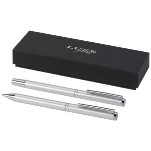 Ensemble-cadeau stylo bille et stylo roller Lucetto en aluminium recyclé (encre noire)