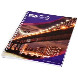 Carnet de notes à spirales A4 Desk-Mate® avec couverture arrière imprimée